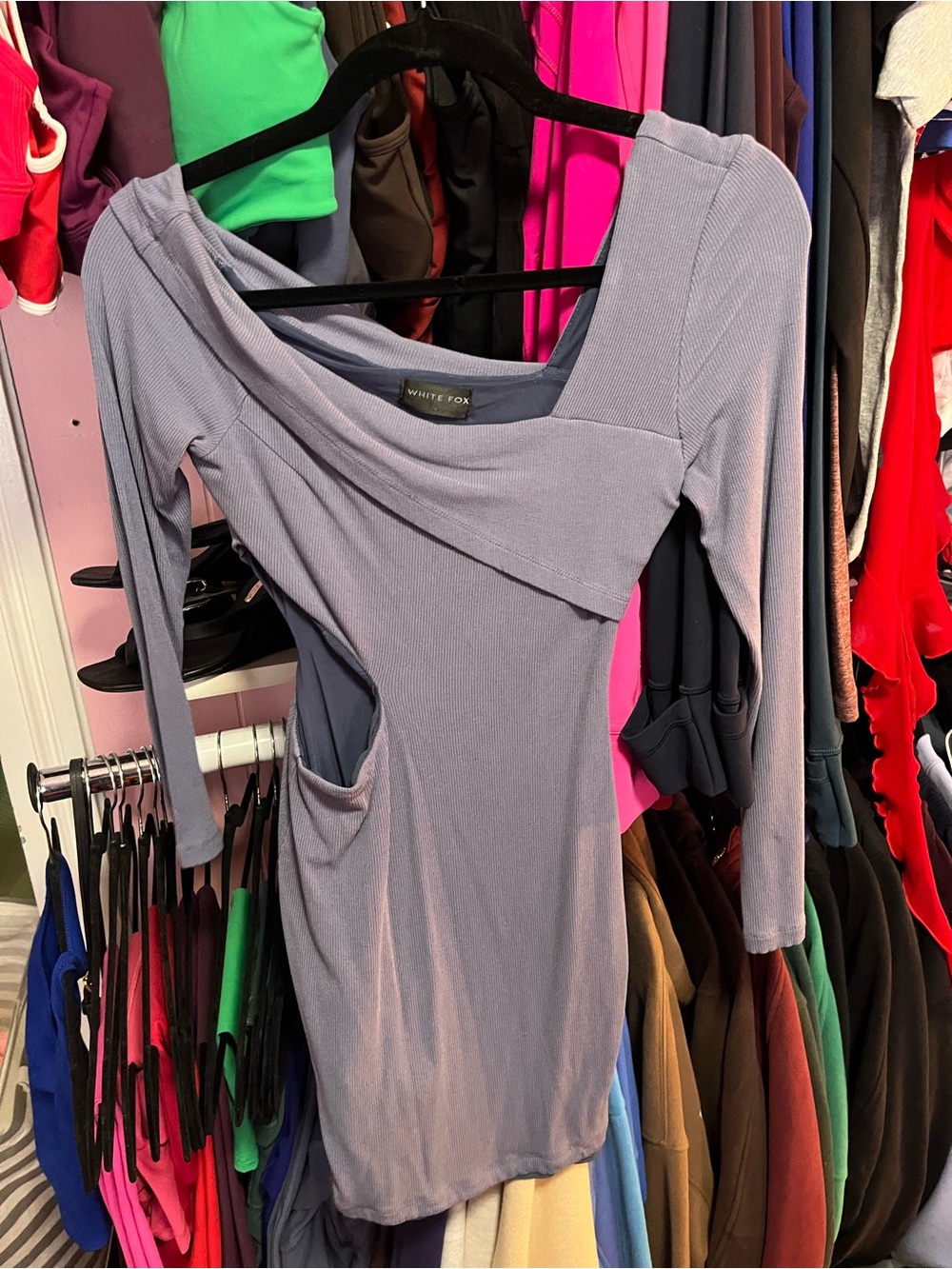 NEVER WORN: WHITE FOX Blue Off the Shoulder Long-Sleeve Cutout Dress